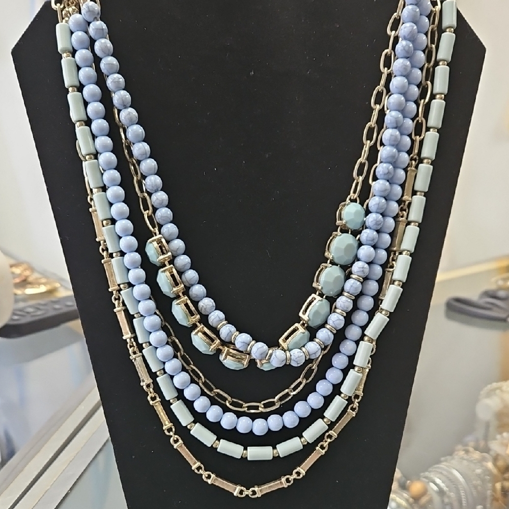 Elegant Blue and Gold Layered Necklace